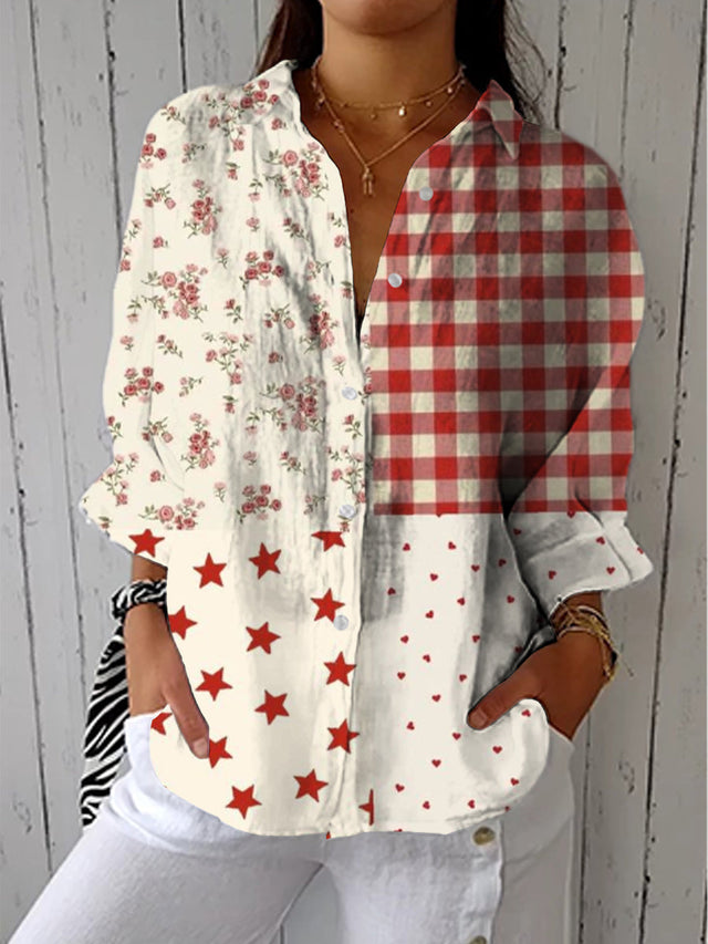 Clementina | Elegancka Bluzka w Wielokolorowy Patchwork