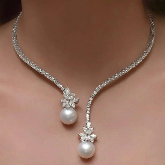 Charlene | Elegancka Srebrna Naszyjnik z Perłami