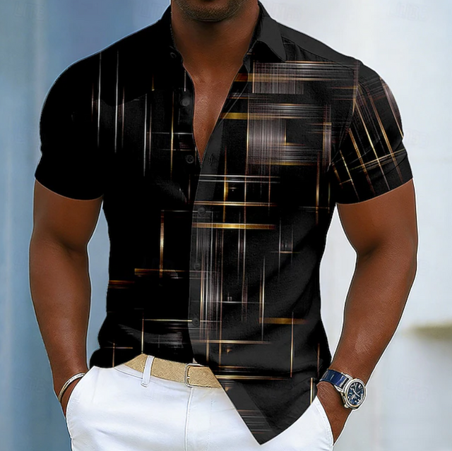 Hendrix | Koszula geometryczna z krótkim rękawem na guziki