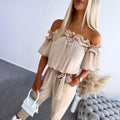Carmella | Stylowy Kombinezon Off Shoulder z Wiązaniem w Talii