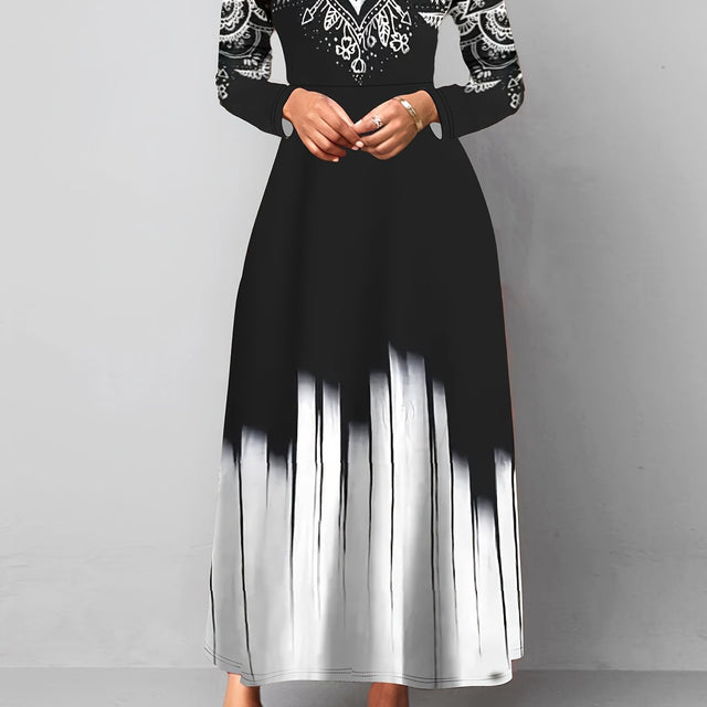 Nadia | Ornamental Print Flared Maxi Dress