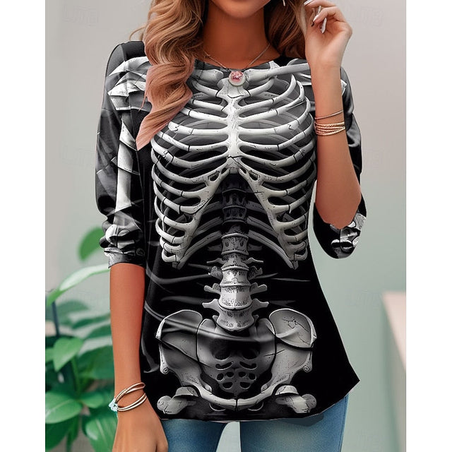 Iris | Koszulka z Długim Rękawem z Motywem Szkieletu na Halloween