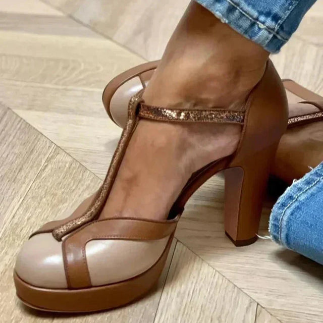 Marie | Wyrafinowane Sandały na Obcasie z Dwiema T-Strap