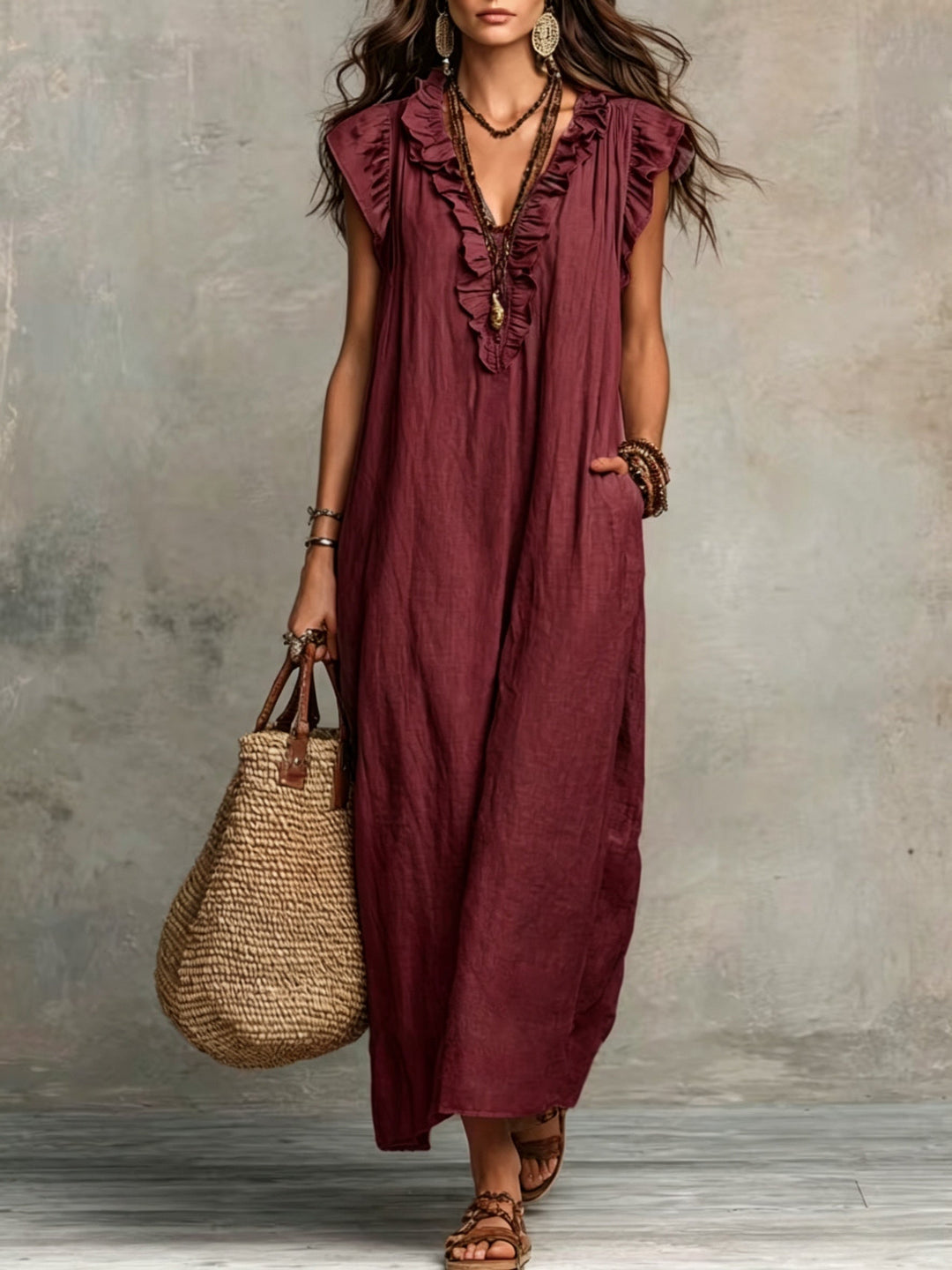 Marisol | Sukienka Maxi w Stylu Boho z Falbankami