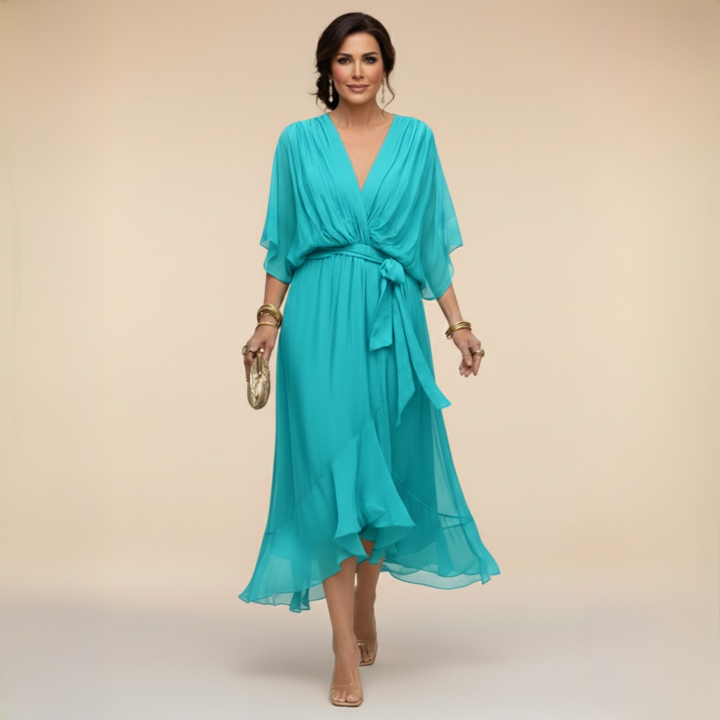 Abigail | Stylowa Sukienka Chiffonowa z Dekoltem w Serek