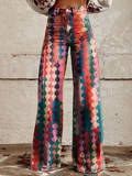 Amelia | Eleganckie Spodnie w Diamentowy Wzór Boho