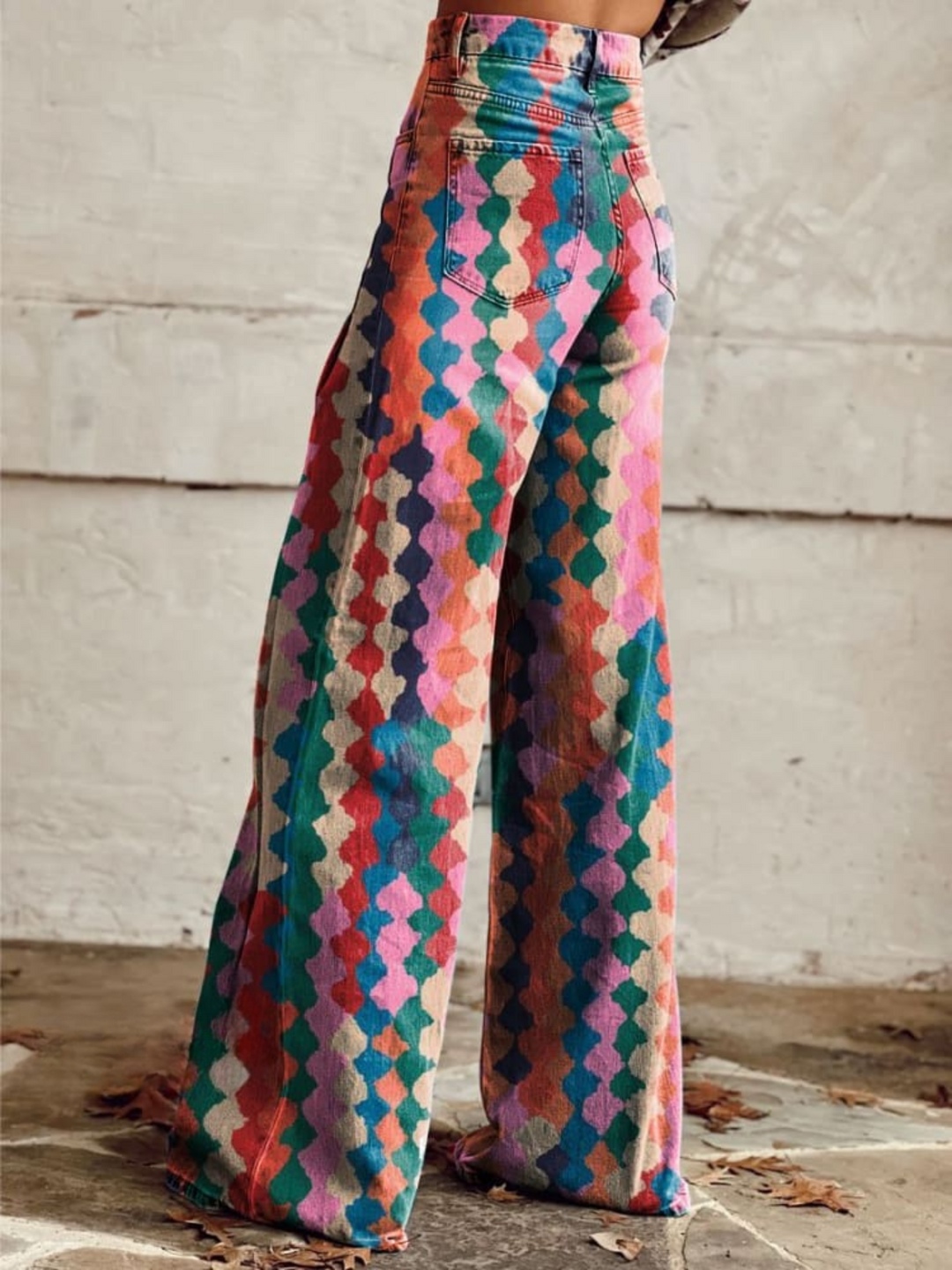 Amelia | Eleganckie Spodnie w Diamentowy Wzór Boho