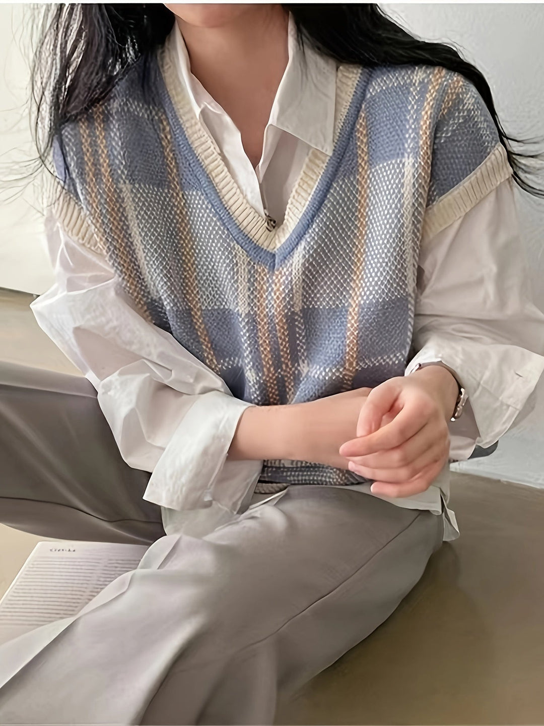 Marnie | Vintage Kraciasty Kamizelka Sweter