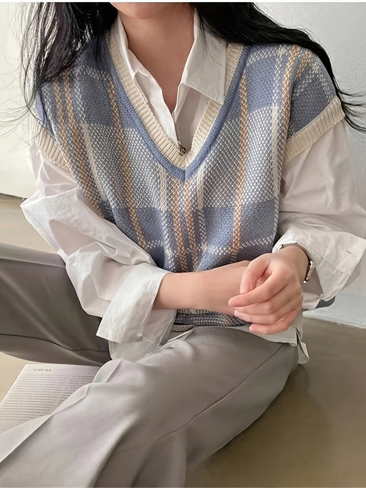 Marnie | Vintage Kraciasty Kamizelka Sweter