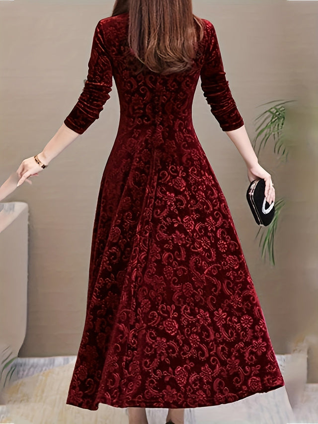 Adeline | Elegancka Midi Sukienka z Długim Rękawem