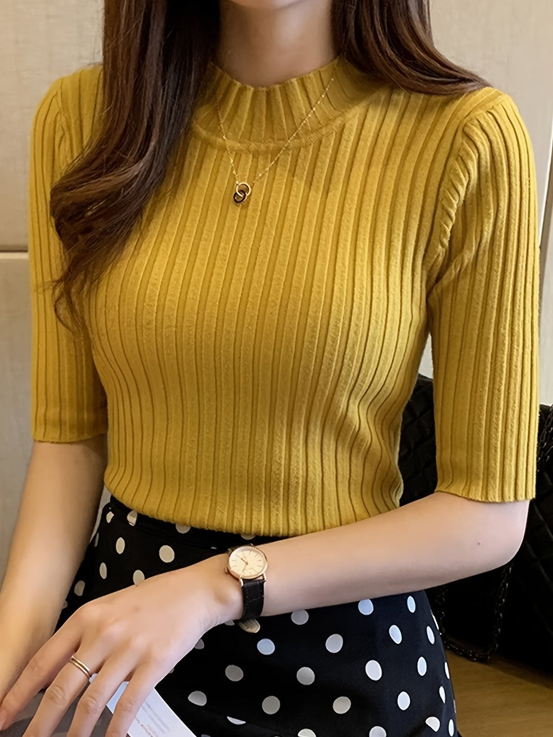 Verity | Żebrowany Top z Mock-Neck