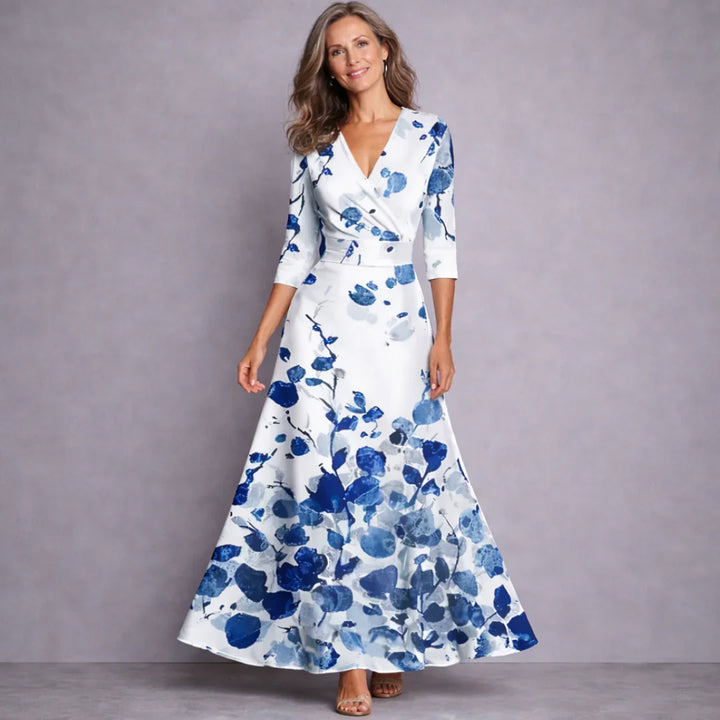 Emilia | Elegancka Maxi Sukienka z Rękawem 3/4