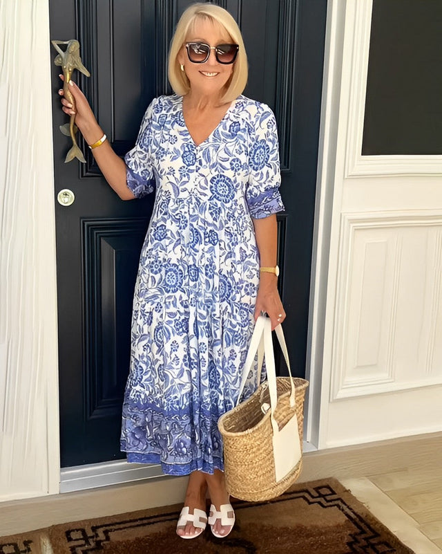 Keisha | Stylowa Sukienka Kwiatowa z Dekoltem w Serek
