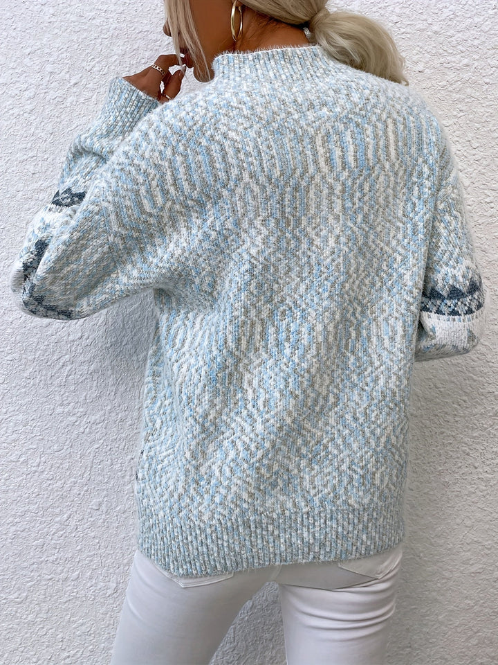 Tamsin | Przytulny Sweter z Kołnierzem Mock-Neck w Wzór Śnieżynki