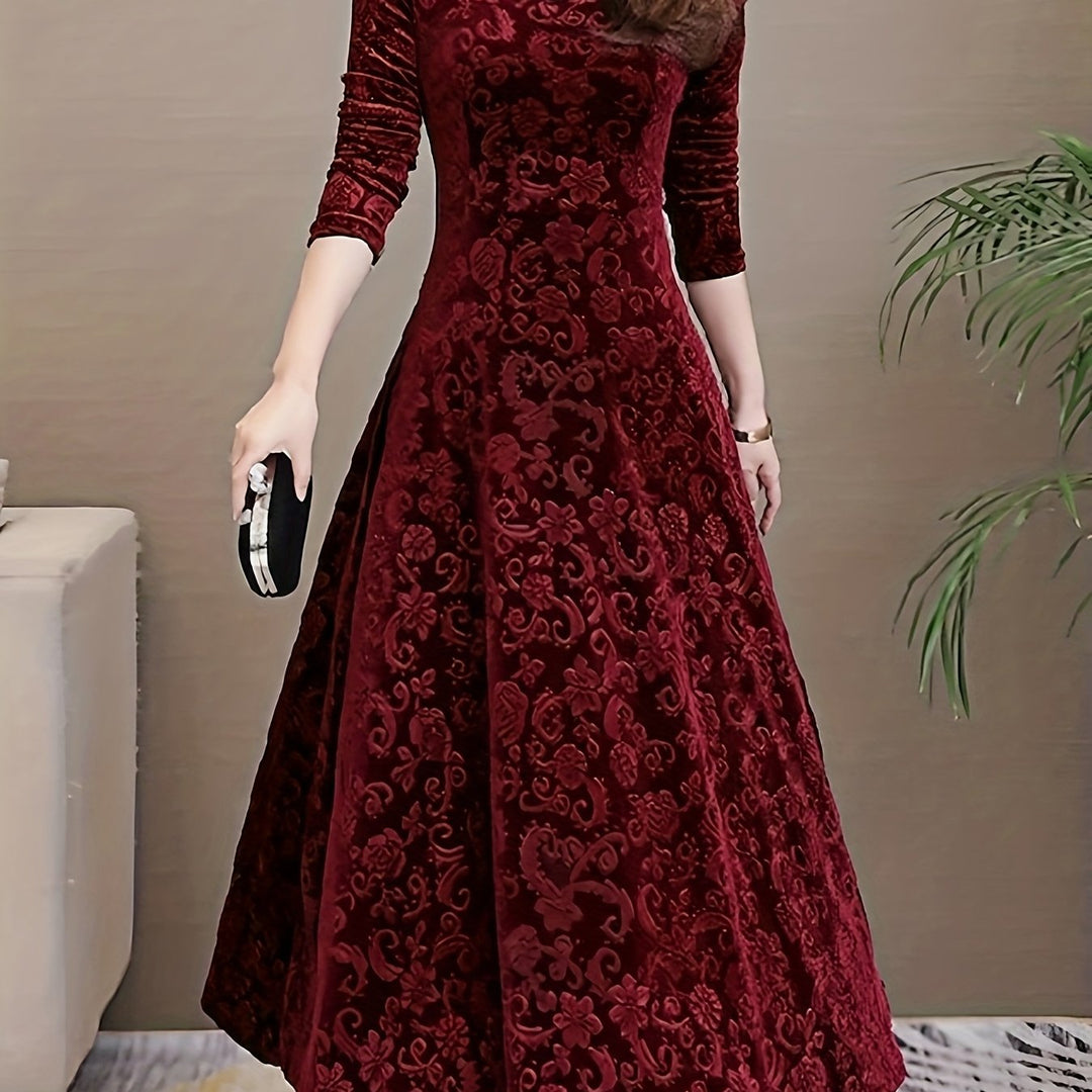 Adeline | Elegancka Midi Sukienka z Długim Rękawem