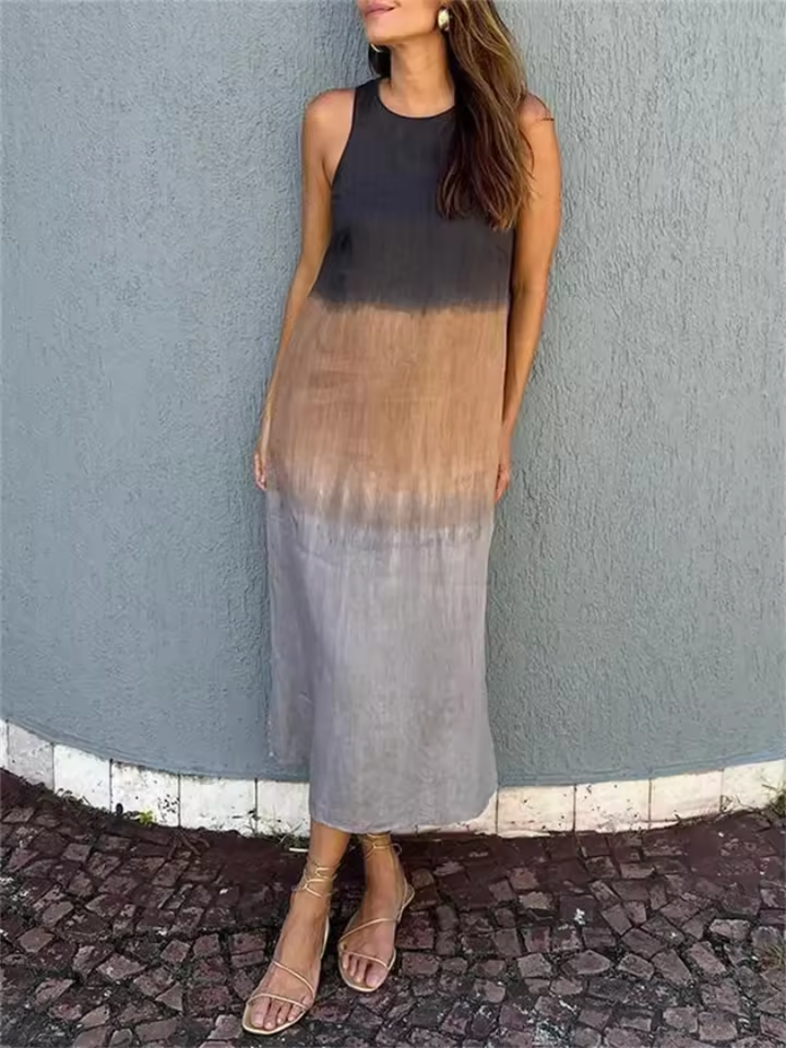 Katie | Letnia Sukienka Bez Rękawów z Okrągłym Dekoltem