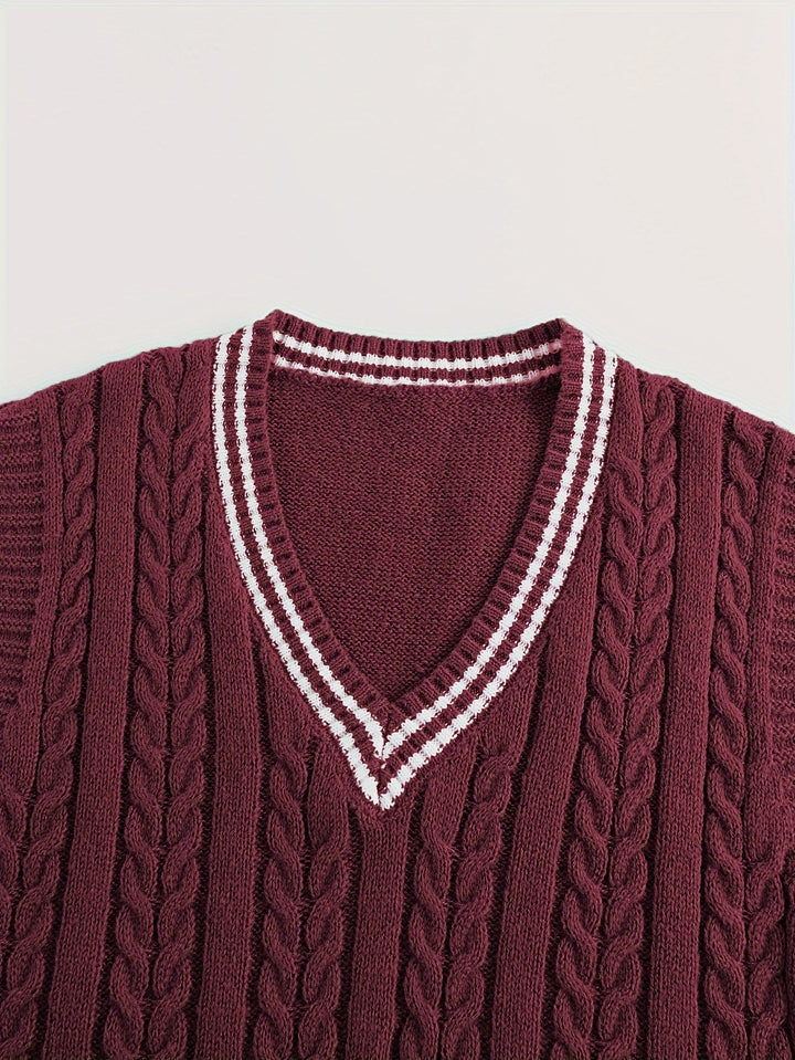 Gideon | Kamizelka Sweter V-Neck z Warkoczem