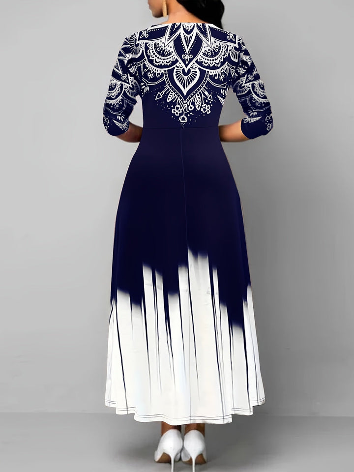 Nadia | Ornamental Print Flared Maxi Dress