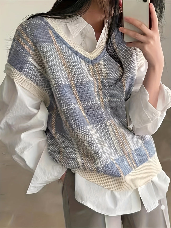 Marnie | Vintage Kraciasty Kamizelka Sweter