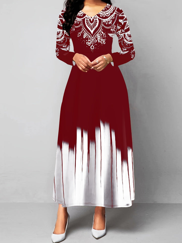 Nadia | Ornamental Print Flared Maxi Dress