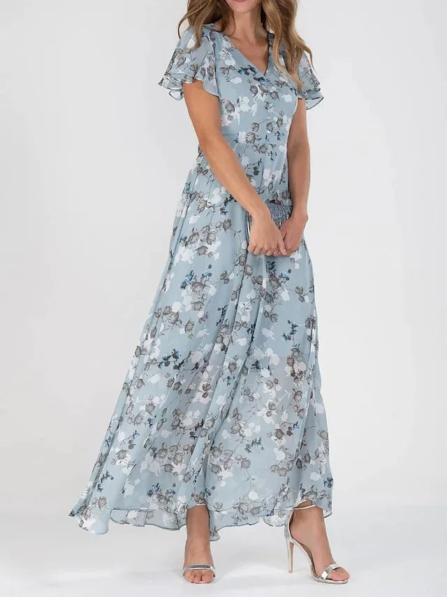 Lilia | Elegancka Kwiatowa Sukienka z Krótkim Rękawem