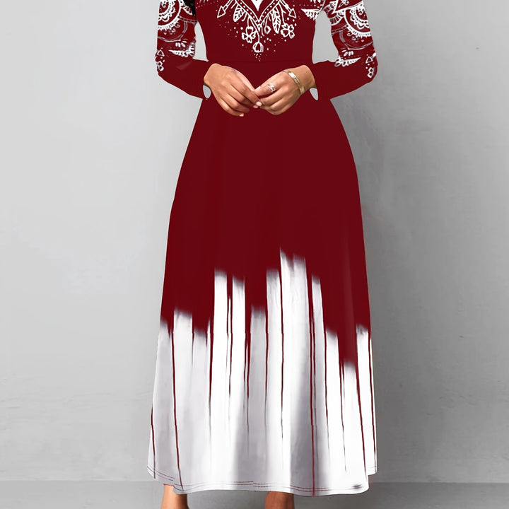 Nadia | Ornamental Print Flared Maxi Dress