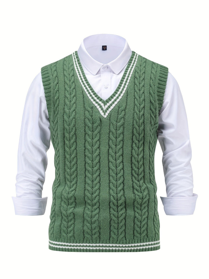 Gideon | Kamizelka Sweter V-Neck z Warkoczem