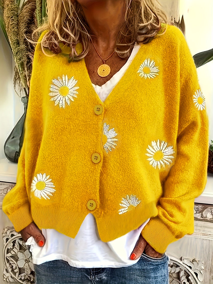 Maribel | Kardigan z haftowanymi kwiatami z przodem na guziki