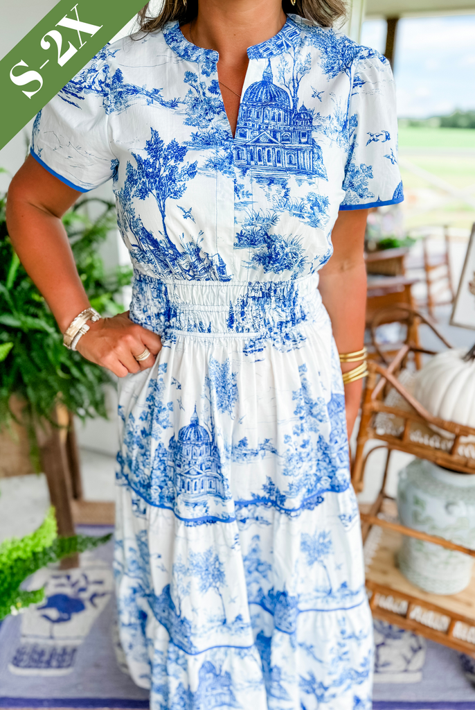 Eliza | Klasyczna Sukienka Maxi w Toile