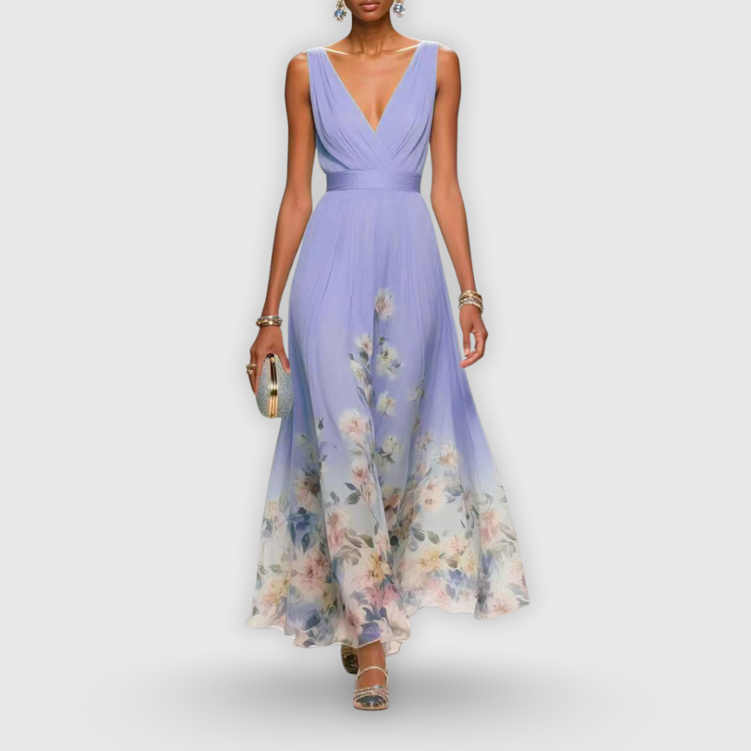 Colleen | Elegancka bezrękawnikowa sukienka w kwiaty