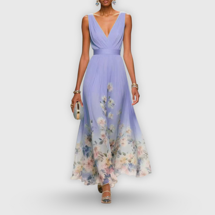Colleen | Elegancka bezrękawnikowa sukienka w kwiaty