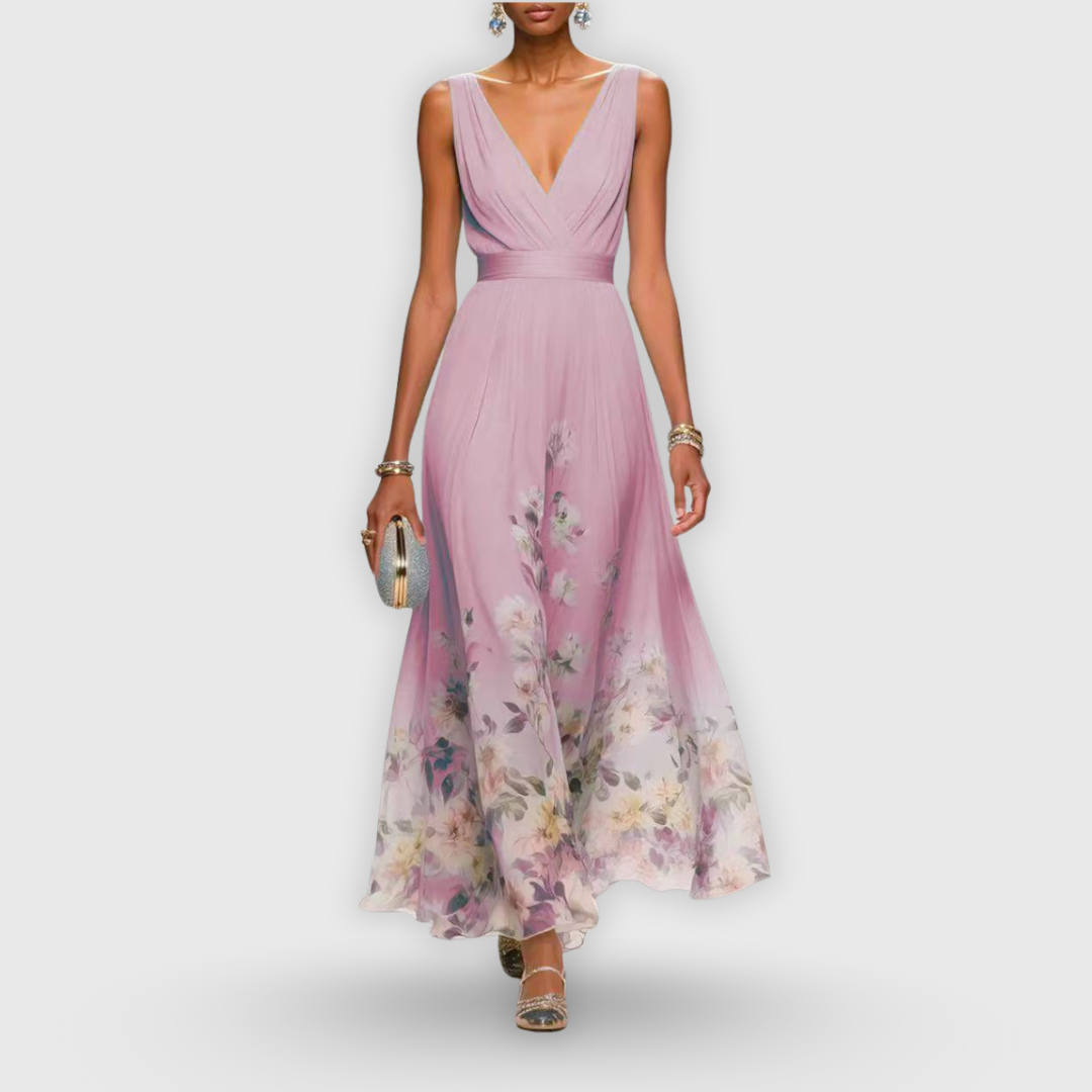 Colleen | Elegancka bezrękawnikowa sukienka w kwiaty