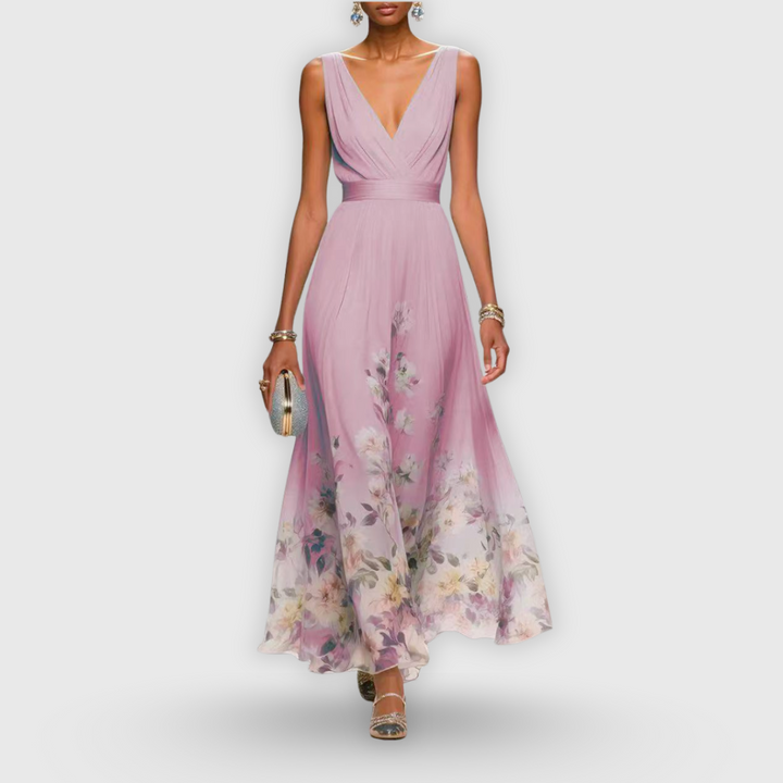 Colleen | Elegancka bezrękawnikowa sukienka w kwiaty