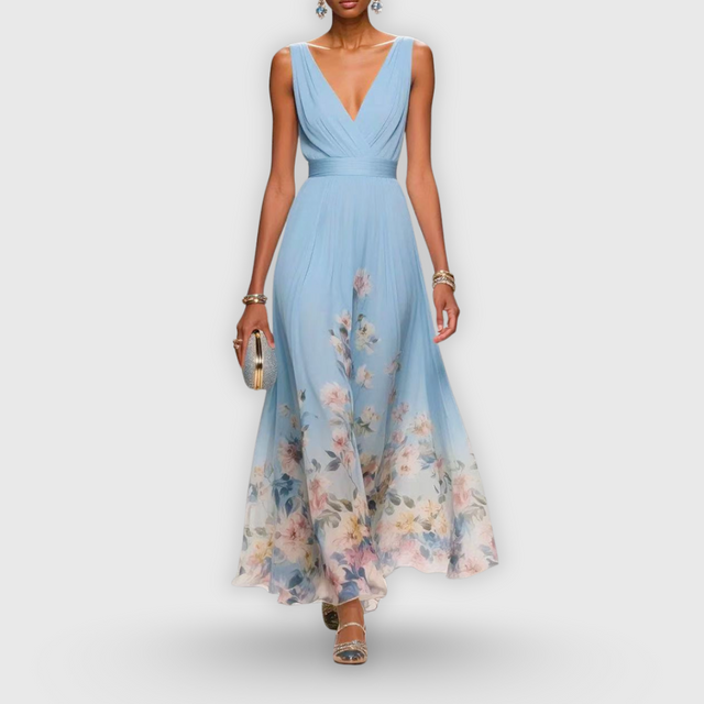 Colleen | Elegancka bezrękawnikowa sukienka w kwiaty