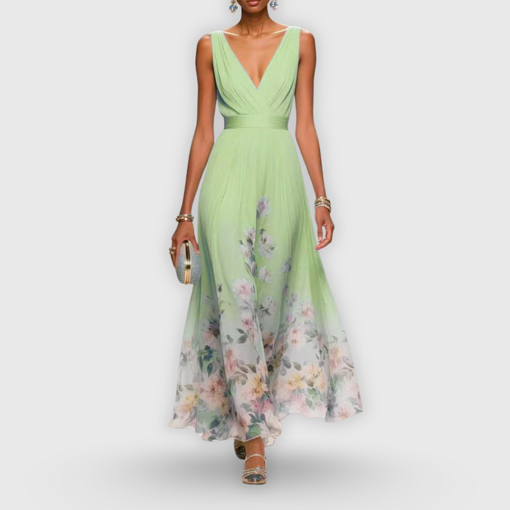 Colleen | Elegancka bezrękawnikowa sukienka w kwiaty