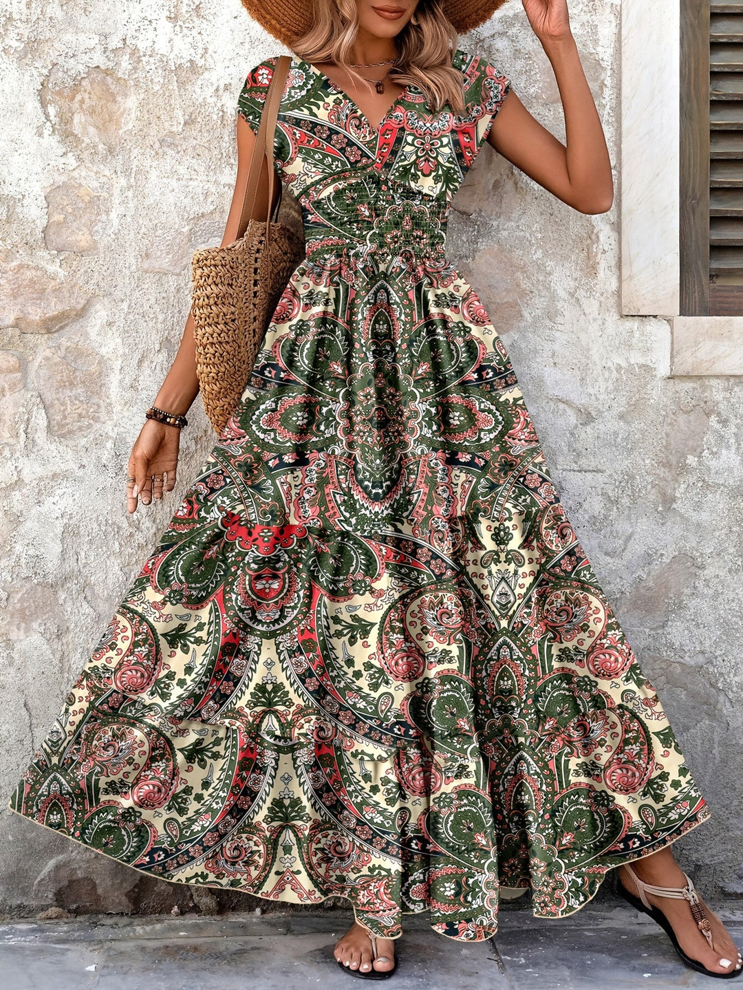 Roberta | Boho Maxi Sukienka w Wzór Paisley
