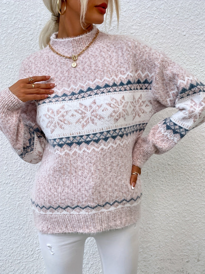 Tamsin | Przytulny Sweter z Kołnierzem Mock-Neck w Wzór Śnieżynki