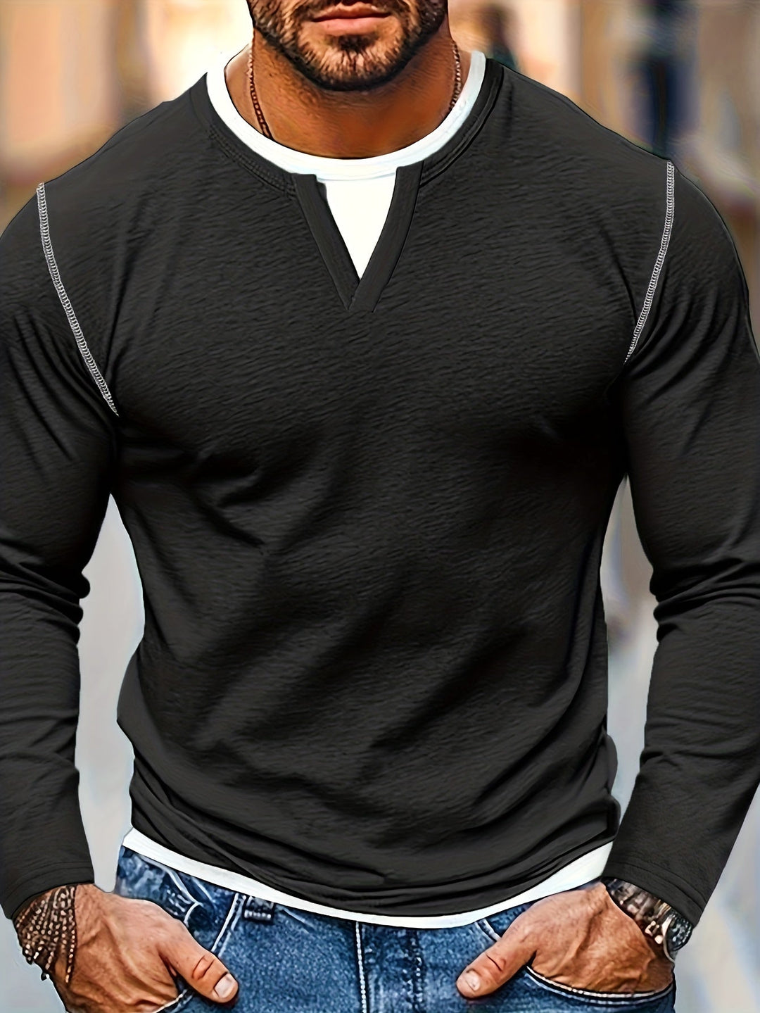 Nathan | Elegancka koszula Henley z dekoltem w serek