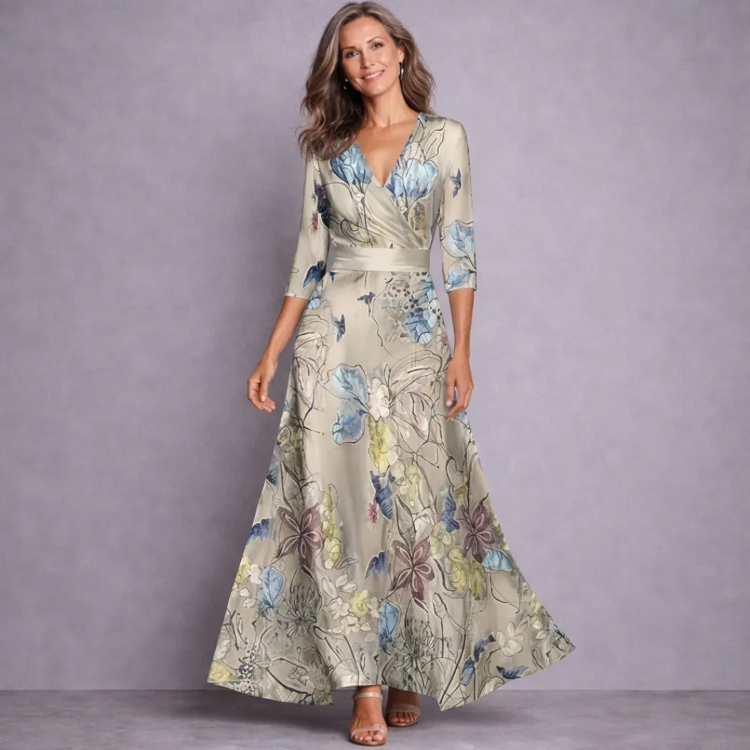 Emilia | Elegancka Maxi Sukienka z Rękawem 3/4