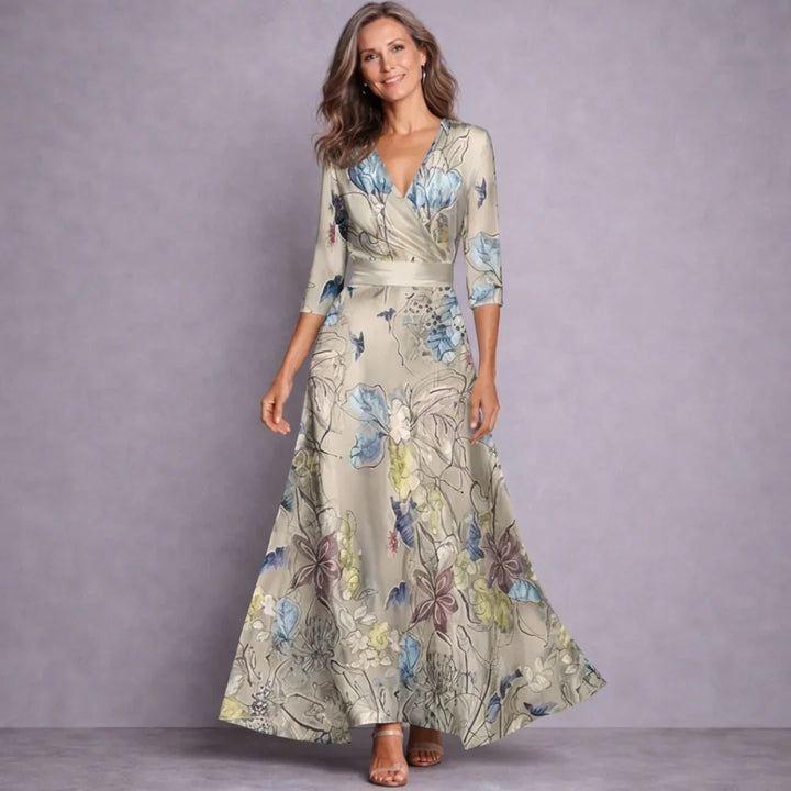 Emilia | Elegancka Maxi Sukienka z Rękawem 3/4