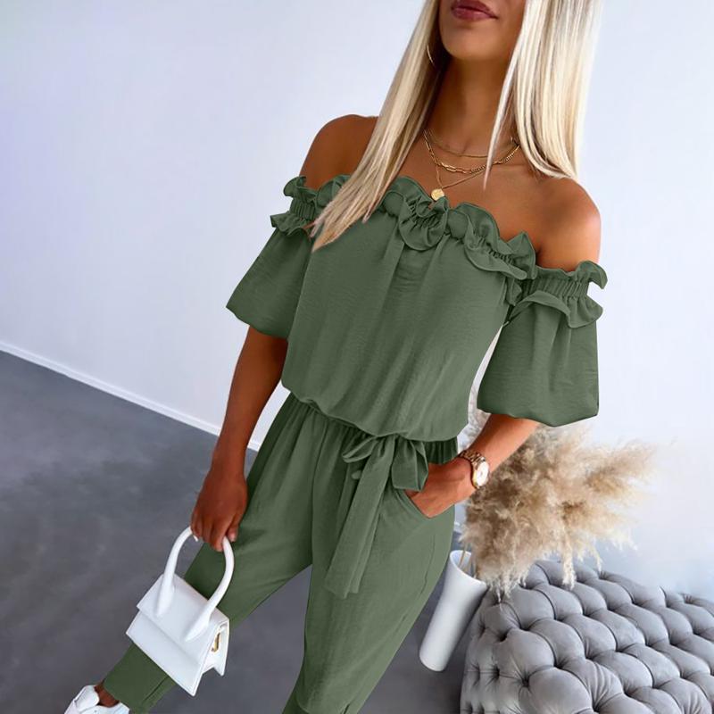 Carmella | Stylowy Kombinezon Off Shoulder z Wiązaniem w Talii