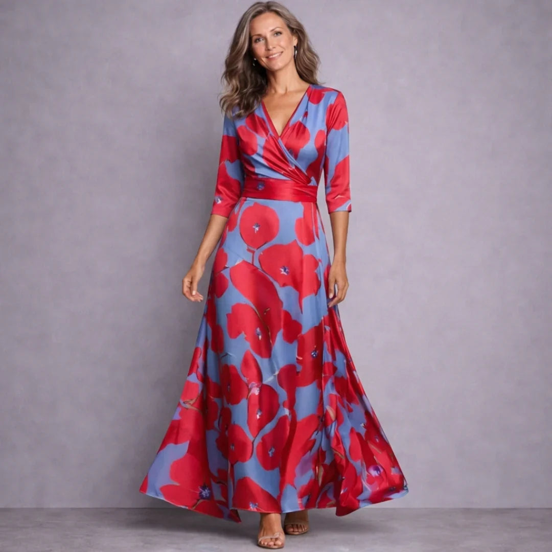 Emilia | Elegancka Maxi Sukienka z Rękawem 3/4