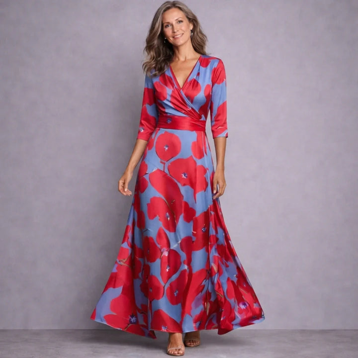 Emilia | Elegancka Maxi Sukienka z Rękawem 3/4
