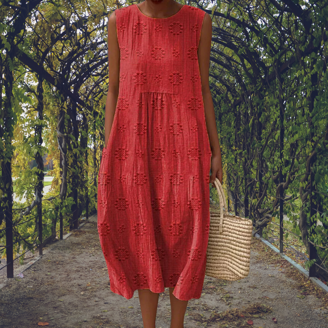 Ruby | Elegancka Sukienka Bez Rękawów z Kieszeniami