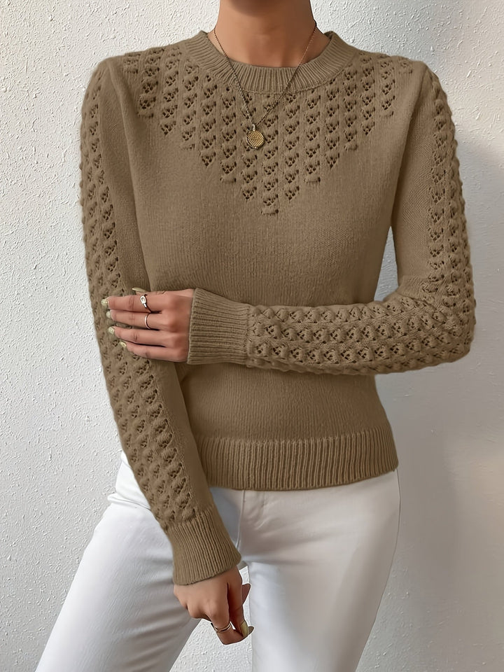 Aveline | Sweter z okrągłym dekoltem i wzorem w ażurowe oczka
