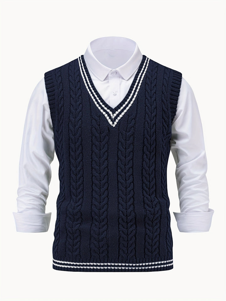 Gideon | Kamizelka Sweter V-Neck z Warkoczem