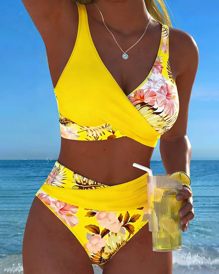 Vivienne | Kwiatowy Kontrastowy Bikini z Wycięciami