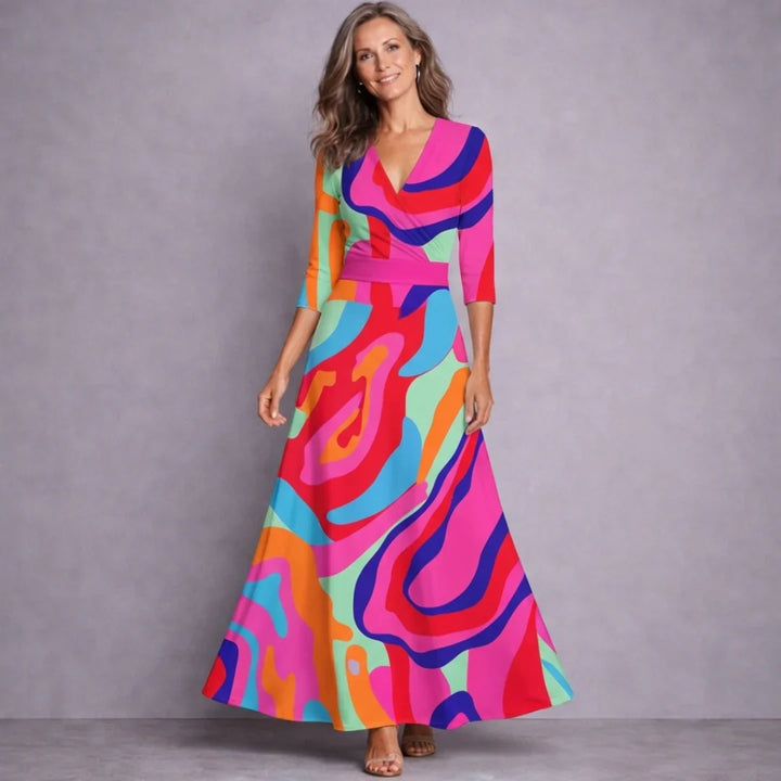 Emilia | Elegancka Maxi Sukienka z Rękawem 3/4