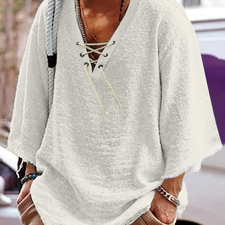 Dorian | Luźna koszula z dekoltem w serek i sznurkiem