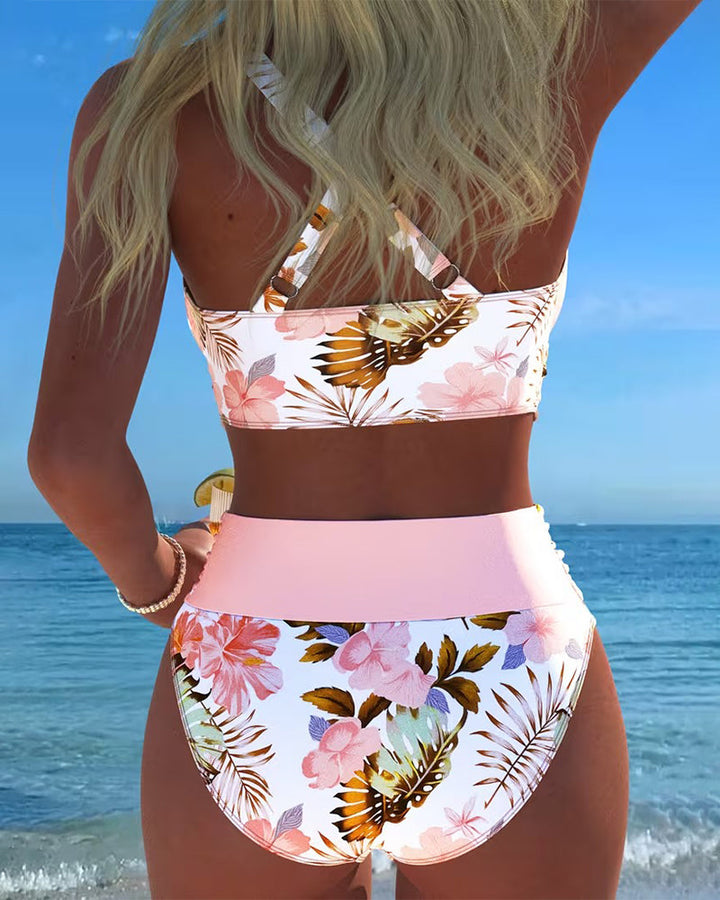Vivienne | Kwiatowy Kontrastowy Bikini z Wycięciami